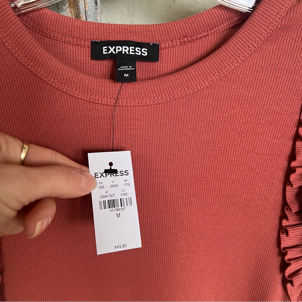 Express Pink Ruffled Flutter Sleeve T-Shirt - Picture 3 of 4